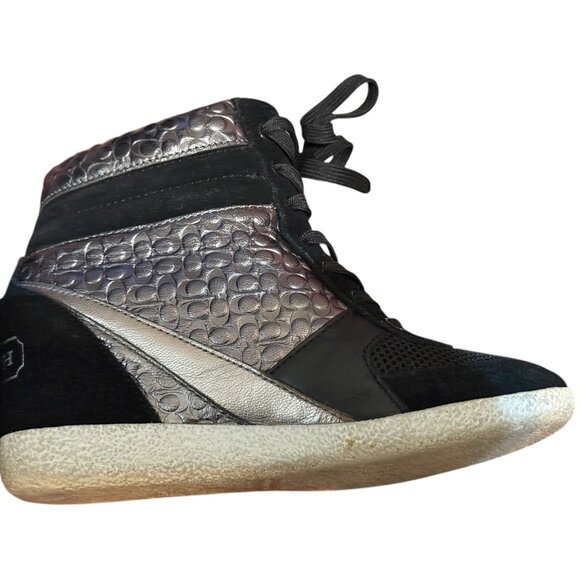 Coach Naples Black Metallic Signature Wedge Sneakers Size 6M Women’s High Top - Picture 4 of 16